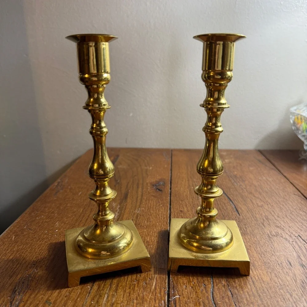 Vintage MCM Solid Brass Candle Stick Holders Original Patina Japan 7.25